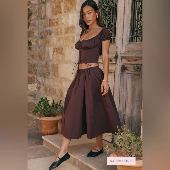 House of CB CORA Rich Brown Gathered Midi Skirt - Picture 5 of 15